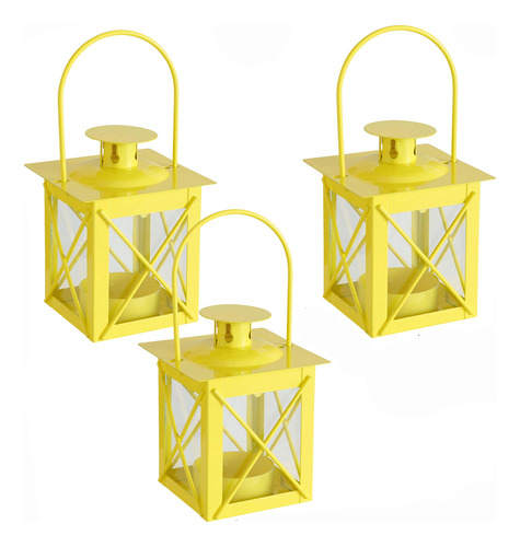 Pop Yellow Cross Post Hurricane Lanterns, Juego De 3, V...