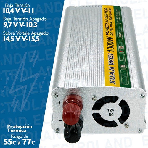 Imagen 8 de 10 de Inversor De Corriente Conversor 1000w 12v - 220v Dc A Ac
