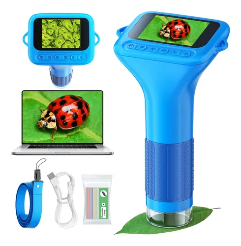 Microscopio Digital Para Niños Con Pantalla IPS De 2 Pulgadas Y Aumento 1000x – Portátil Con 8 LEDs, Captura Fotos Y Vídeos, Ideal Para Explorar La Naturaleza