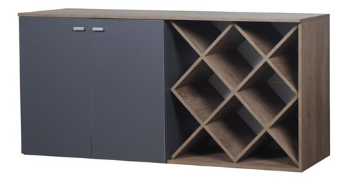 Rack Mesa Para Tv Bahiut Comoda Bar 2 Puertas + Bodeguero! Color Nebrasca Gris/ Gris Sombra