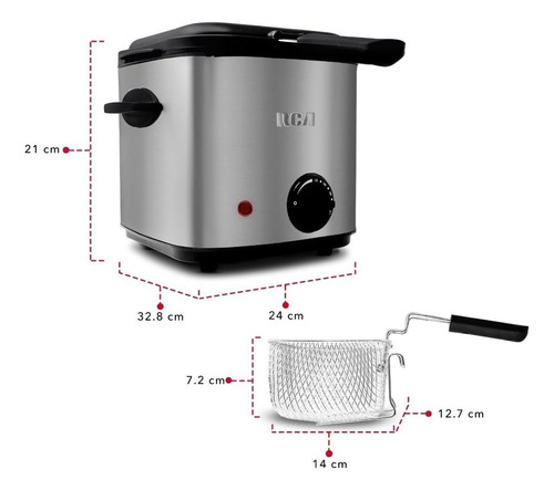 Freidora Acero Inoxidable Tapa Con Ventana 1.5 L Rca Plateado 60