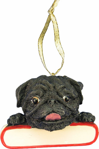 Adorno De Pug Negro  Amigos De Santa  Con Placa De Nombre Pe