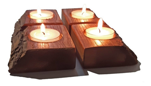 Porta Velas Aromáticas Tealights Madera Mod Set 4 Claveles 