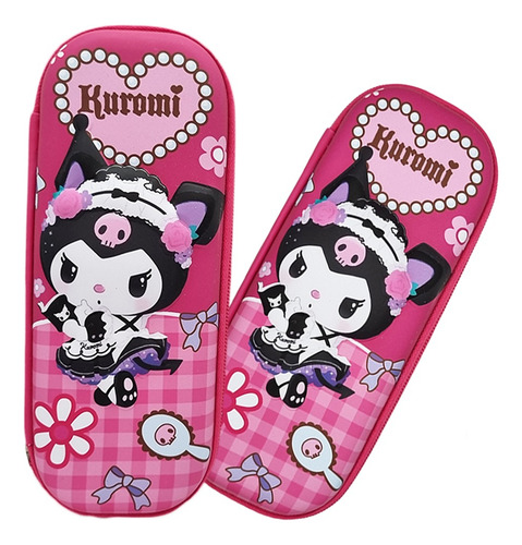 Estuche Lapicera Escolar 3d Kuromi Y Hello Kitty Kawaii 1pz. Color Rosa Chicle