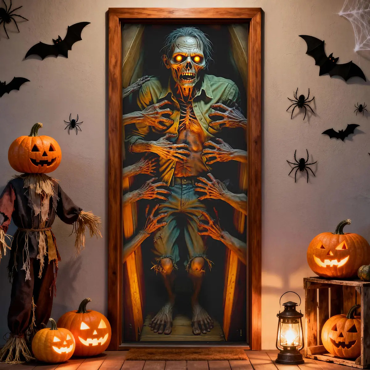 Capa de Porta Halloween Terror Caveira Decoração Casa Capa Para Porta de Entrada Painel Decorativo Em Tecido Com Elástico