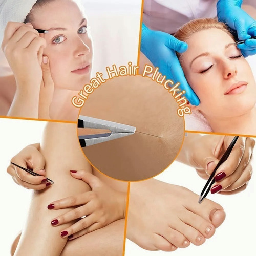 Imagen 10 de 10 de Set 4 Pinzas Cejas Antiestáticas Depilación Acero Inoxidable