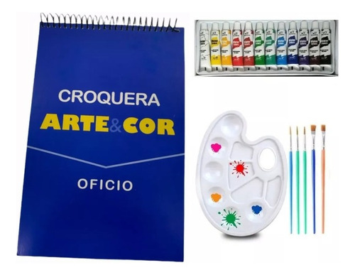 Kit Pintura Acuarela Set Croquera Pinceles Paleta Mezcladora