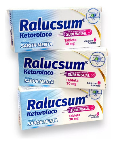3 Cajas Ralucsum Ketorolaco Sublingual C/6 Tabs Sabor Menta