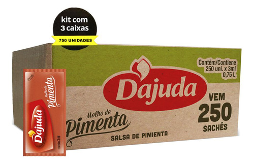 3kits Sachês Molho De Pimenta Tradicional Dajuda 3ml 250 Un