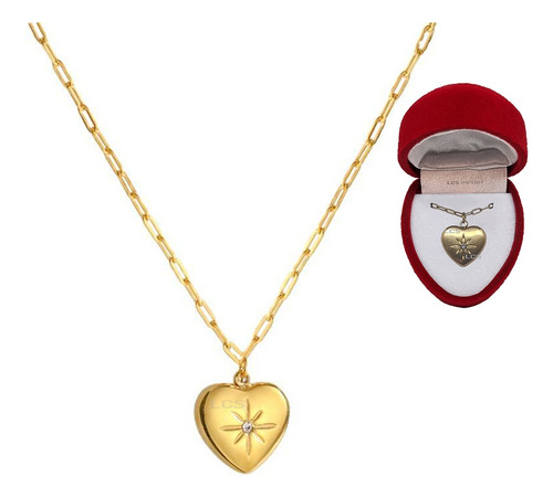 Collar Corazón Estrella Baño Oro 18k Estuche Regalo Pana