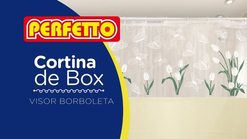 Cortina Para Box Com Ganchos 1,38m X 2,00 M C/ Visor Estampa Cor Borboleta