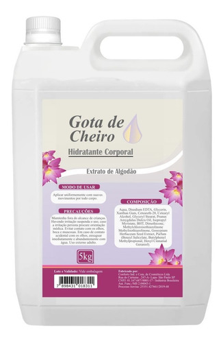  Hidratante Corporal 5 Litros Galão + Brinde Fragrância Extrato De Algodão Tipos De Pele Todos