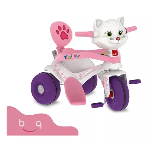 Triciclo Infantil Meninas Gatinha Som Luz 2 Em 1 Com Pedal