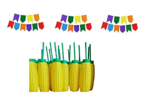 Kit Decoração Festa Junina Copo Milho(10un) + Bandeirinha50m