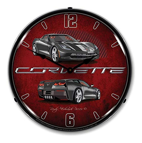 Corvette C7 Cyber Grey - Reloj De Pared Led, Retro/vintage