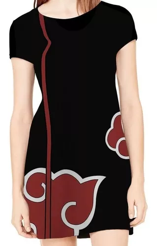 Vestido Rodado Akatsuki Naruto Shippuden Nuvens Vermelhas