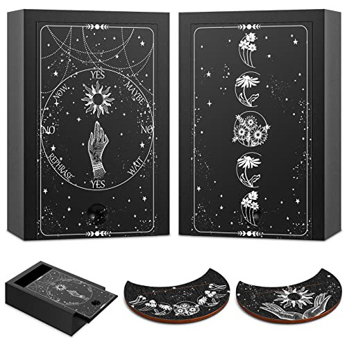 Caja Regalo Tarot 4 Piezas Luna Madera Soporte Cartas