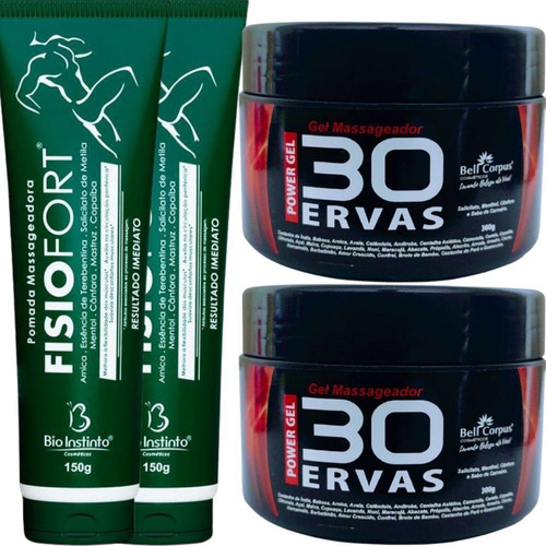 Kit 2 Gel 30 Ervas Power 300g + 2 Pomada Fisiofort 150g