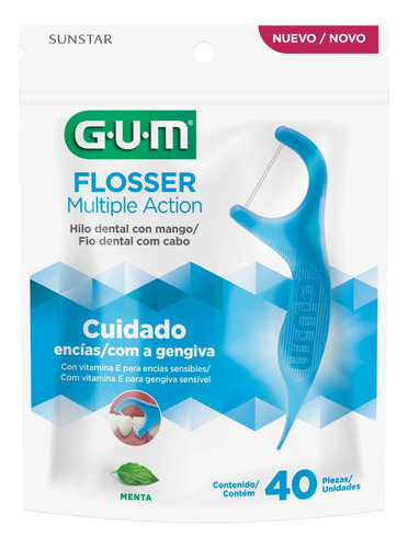 Flosser Fio Dental C/ Haste Multiple Action 40un Sabor Menta