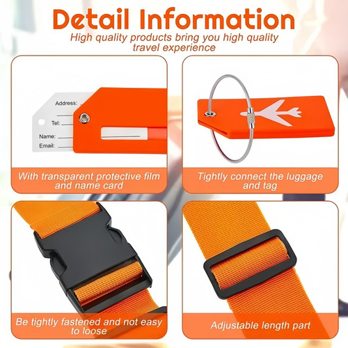 * 8 Correas De Equipaje Ajustables Y Etiquetas De Equipaje