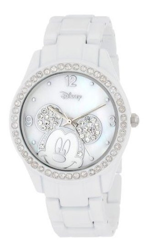 Reloj Disney.s Mk2106 Mickey Mouse Blanco Pulsera Con Pedrer