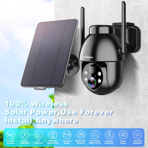 Cámara De Seguridad Seevision 2k 3mp Con Energía Solar Ptz W
