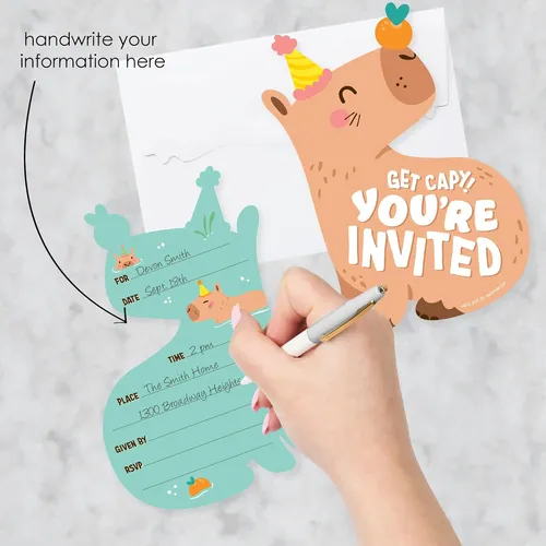 Invitaciones De Cumpleaños Capybara - Set De 12 Con Sobres