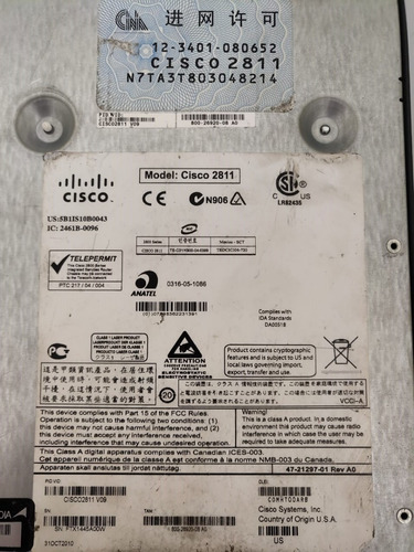 Roteador Cisco 2800 Series - Model 2811 Integrated Services (Usado)