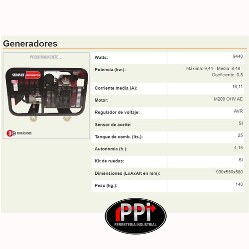 Grupo Electrogeno Generador Sensei 12 Kva 20hp Trifasico