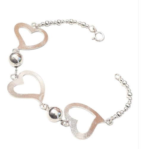 Pulsera Plata 925 Corazones Con Pelotitas Ppl153 Italy Lucio