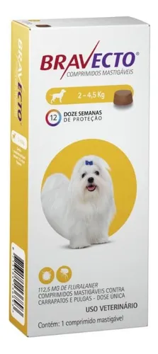 Bravecto 112,5Mg Fluralaner Antipulgas e Carrapatos para Cães de 2Kg a 4,5Kg
