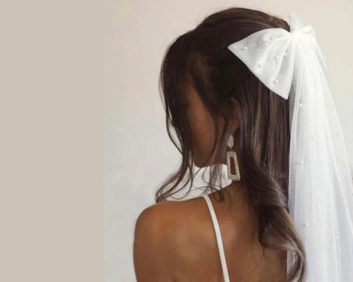 Laço De Tule Com Pérolas Para Penteado De Noiva / Daminha