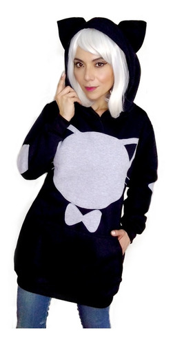 Hoodie Camisón Gato Neko  Con Orejas Detalles Bordados.