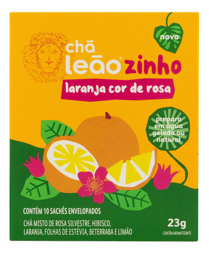 Chá Laranja Cor-de-Rosa Leãozinho Caixa 23g 10 Unidades