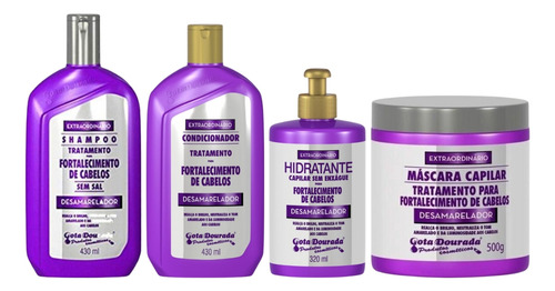 Kit Gota Dourada Desamarelador Cond+shampoo+creme+mascara