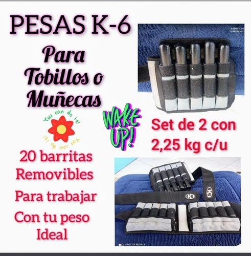 Pesas Tobillera K6 Ajustable Hasta 4.5 Kg El Par (2,25kg) Ca