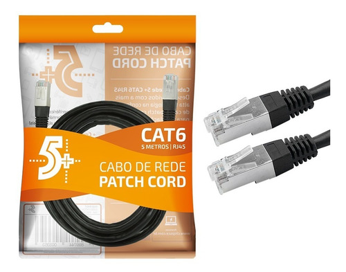 Cabo De Rede Blindado 5m Ethernet Rj45 Cat6 Preto 5 Metros