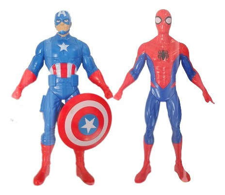 Set X2 Muñeco Articulado Ironman Spiderman America 24cm Niño