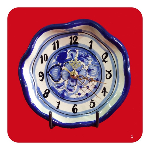 Imagen 1 de 2 de Reloj De Talavera Poblana Ondas Azul Tradicional 17 Cm M1