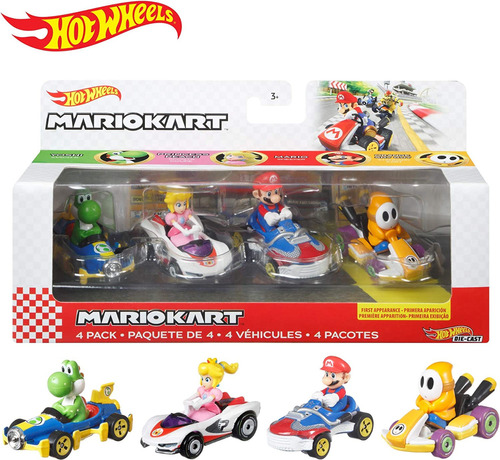 Set 4 Autos Hot Wheels Mario Kart A Elección