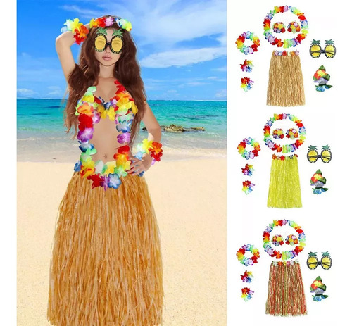 Set De Falda Hawaiana De Hula Para Fiesta De Disfraces.