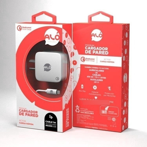 Imagen 2 de 2 de Cargador Pared Alo Cable Micro Usb Activa Carga Rapida 3.6a