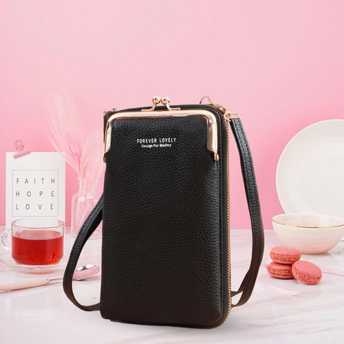 2 Bolso Bandolera Para Teléfono Móvil Monedero Negro