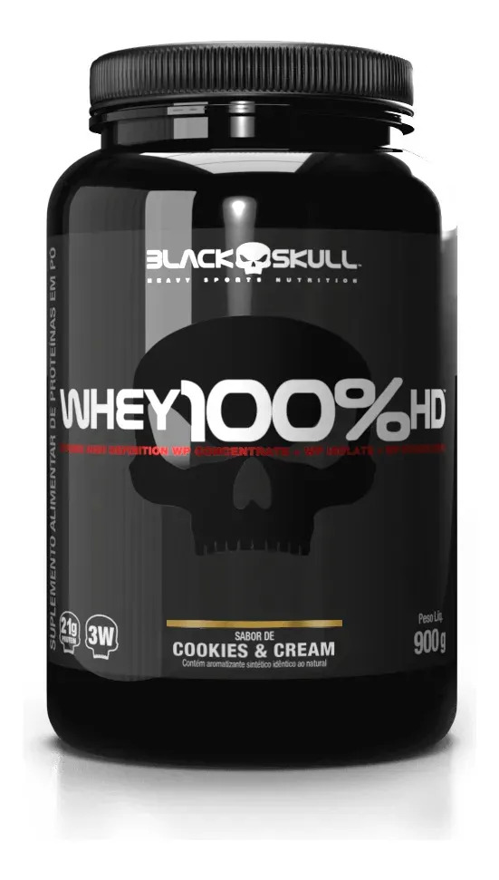 Whey 100% HD Black Skull - 900g (wpc, Wpi E Wph) Sabor Cookies & Cream
