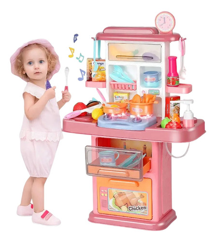 Set Cocina Juguete Infantil Niños Didactico Luces Y Sonidos Color Rosa