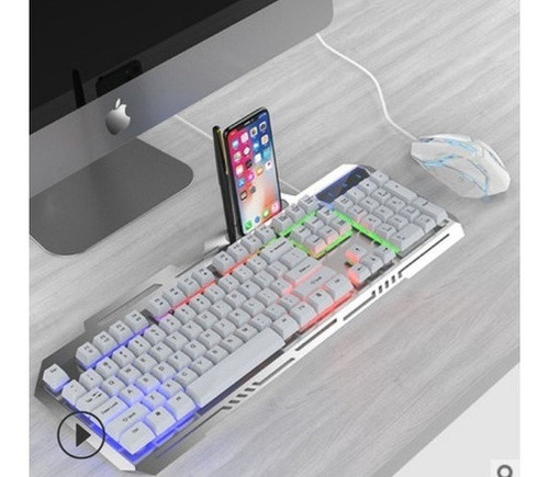 Teclado Y Mouse Gammer Con Luces Led Moderno Blanco