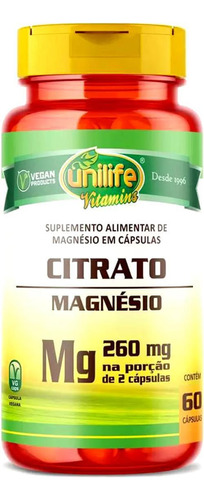 Citrato Magnésio Unilife 60 Cápsulas