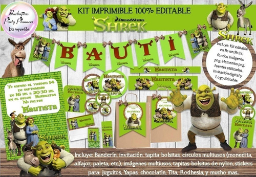Kit Imprimible Candy Bar Shrek 100% Editable