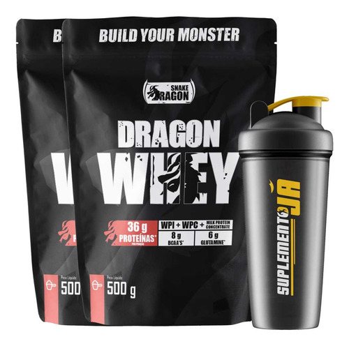 Kit 2x Dragon Whey Protein Concentrado + Isolado + Coq Sabor Morango Fresa