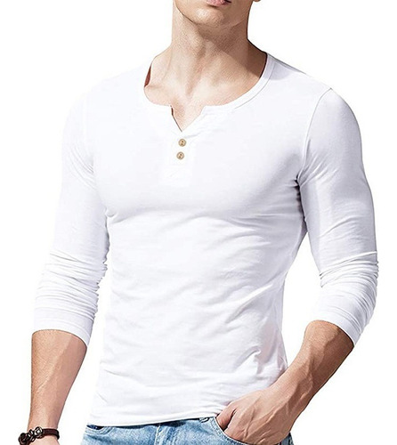 Polera De Manga Larga Con Botones Para Hombre, Polera Casu